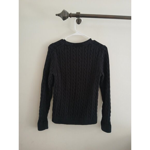 LL BEAN  Womens M Navy Blue Chunky Cable Knit Cotton Crewneck Fisherman Sweater - Picture 6 of 6